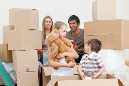 Moving boxes and furniture loaded with organized planning